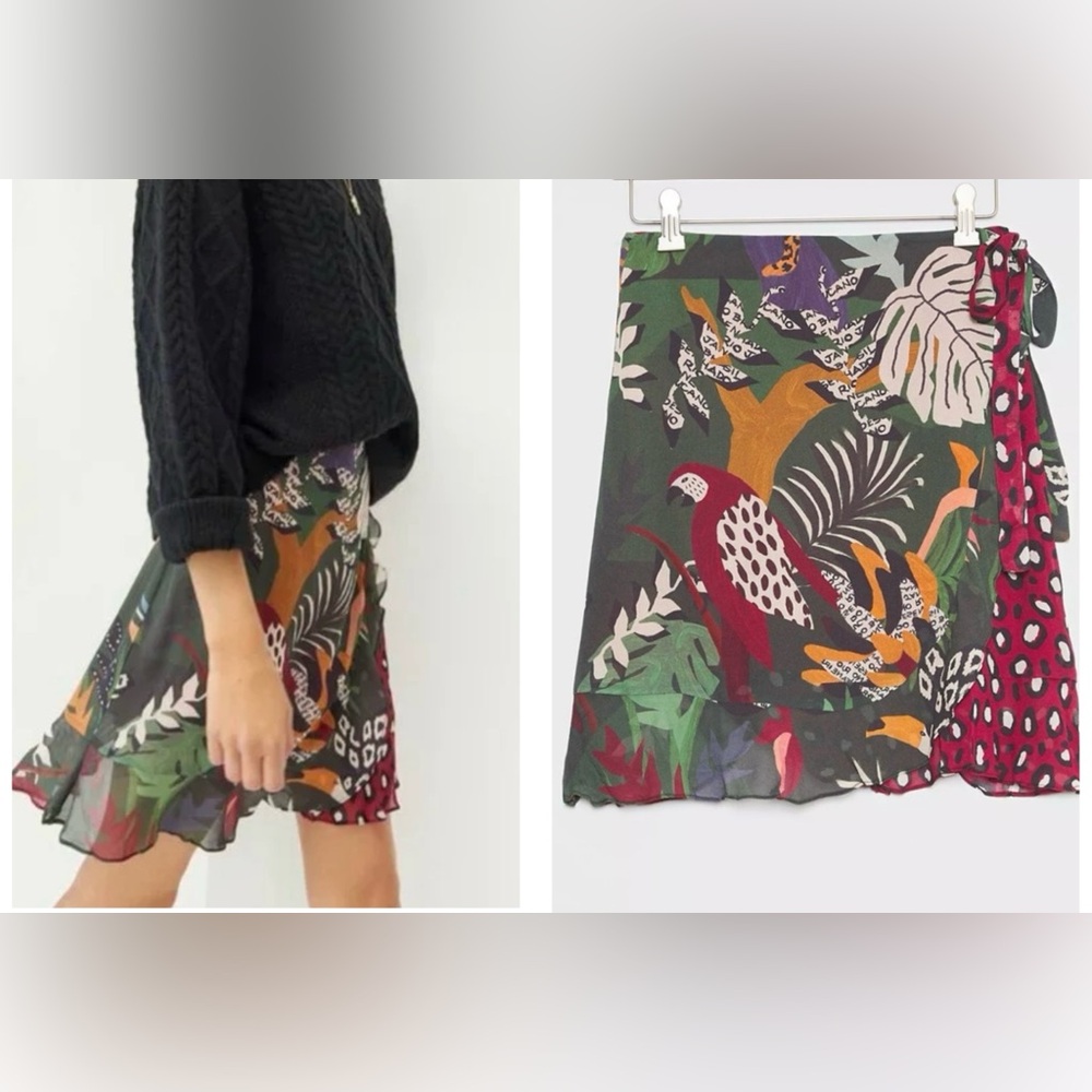 Farm Rio Mixed Prints Belen Wrap Mini Skirt, Size XS